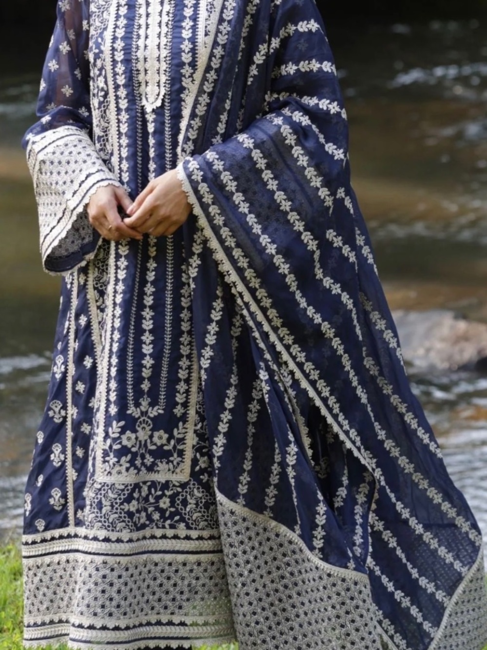 Navy blue outfit with dupatta and undershirt